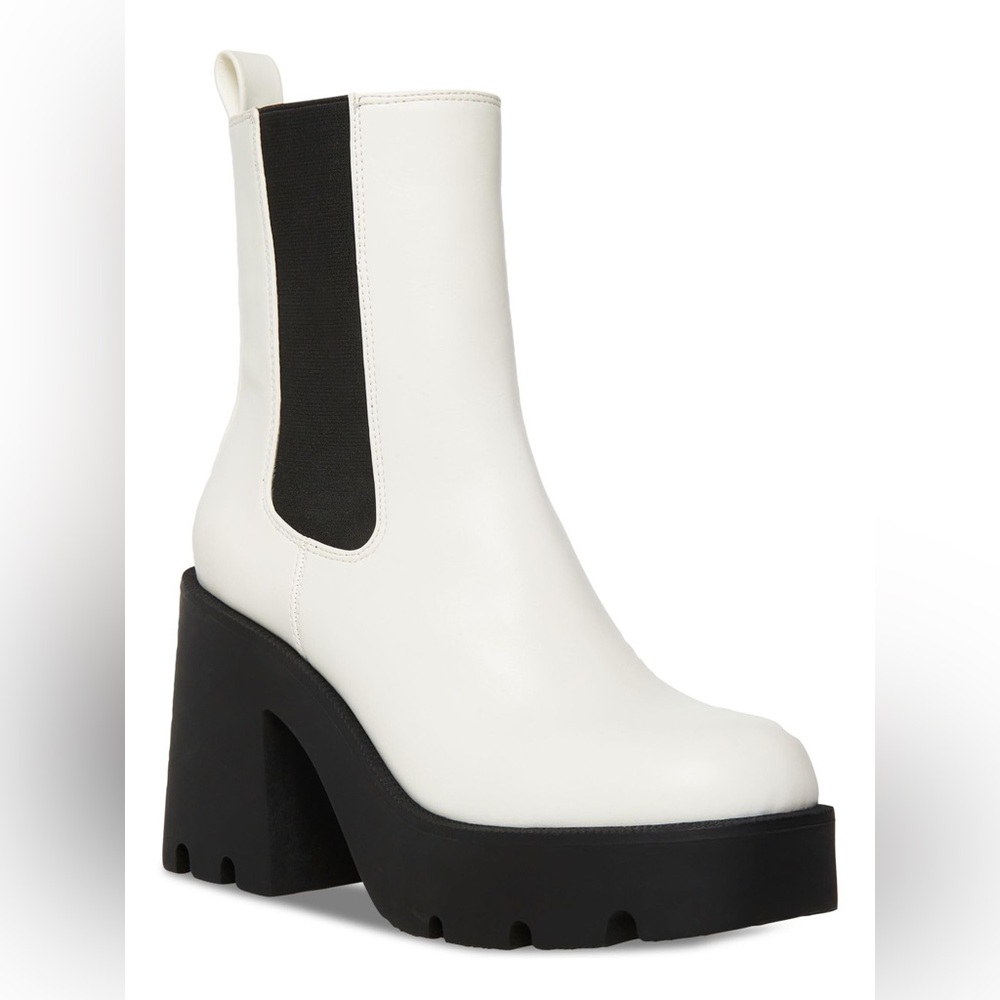 White and Black Platform Boots with Chunky Sole